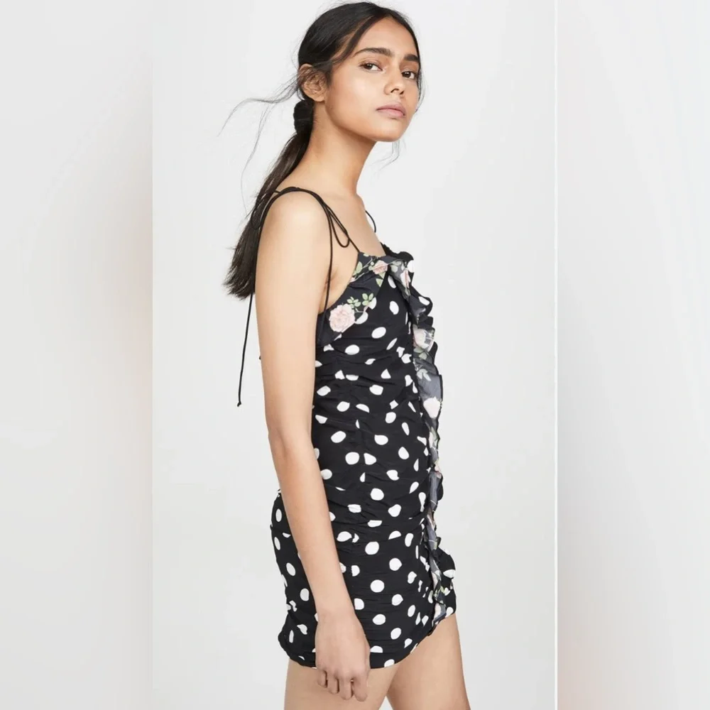 For Love And Lemons Mochi Shirred Mini Dress in the Noir Roses print size XS - Picture 3 of 6